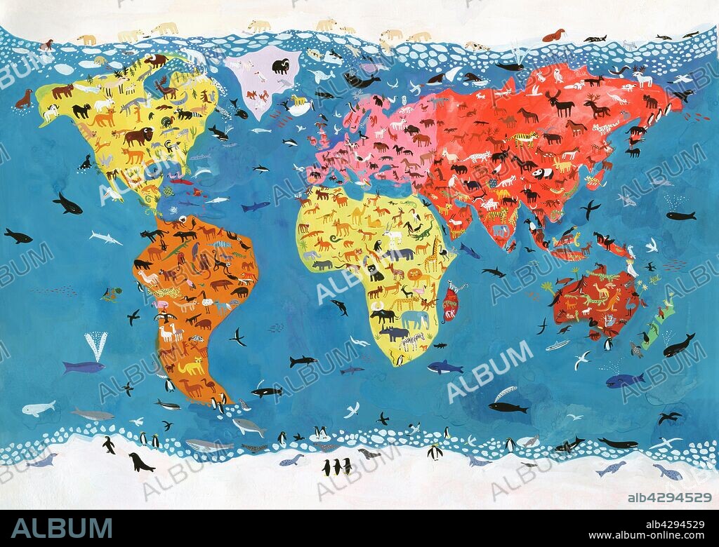 World map of wild animals.