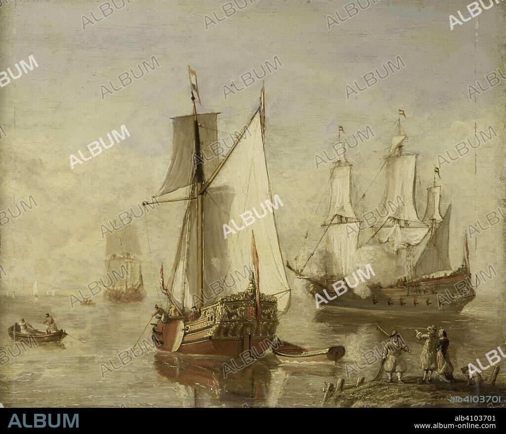 Speeljacht (Pleasure Yacht) and Warship. Dating: 1675 - 1699. Place: Holland. Measurements: h 31.8 cm × w 39.7 cm × t 0.8 cm; d 6.5 cm.