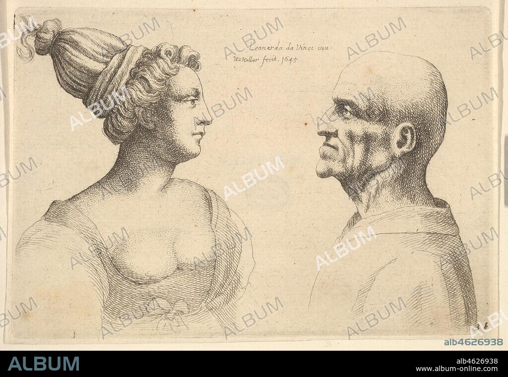 WENCESLAUS HOLLAR. A female with hair tied back and a bald male facing each other, 1645.