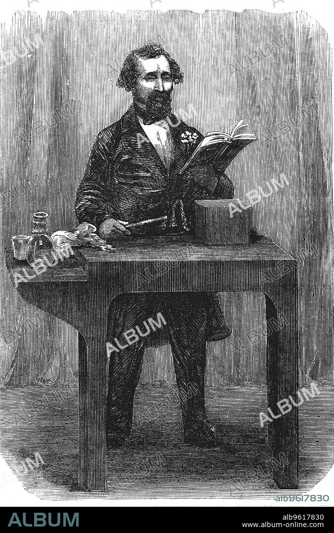 Charles Dickens (1812-70), English novelist and journalist. Dickens giving a public reading from his Dombey and Son, July 1858. This was one of his early readings which he began in 1858 and continued until March 1870.
