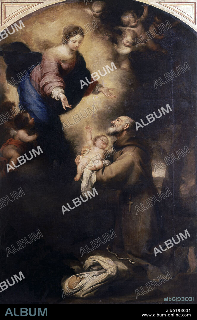 BARTOLOMÉ ESTEBAN MURILLO. SAN FELIX DE CANTALICIO CON VIRGEN Y NIÑO - SIGLO XVII - BARROCO ESPAÑOL.