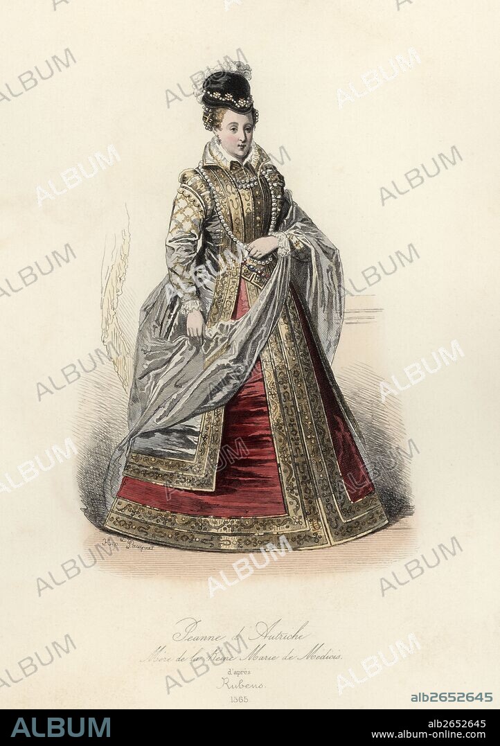 Juana de Austria (1535-1573). Archiduquesa de Austria e Infanta de España, hermana de Felipe II. Grabado de 1870.