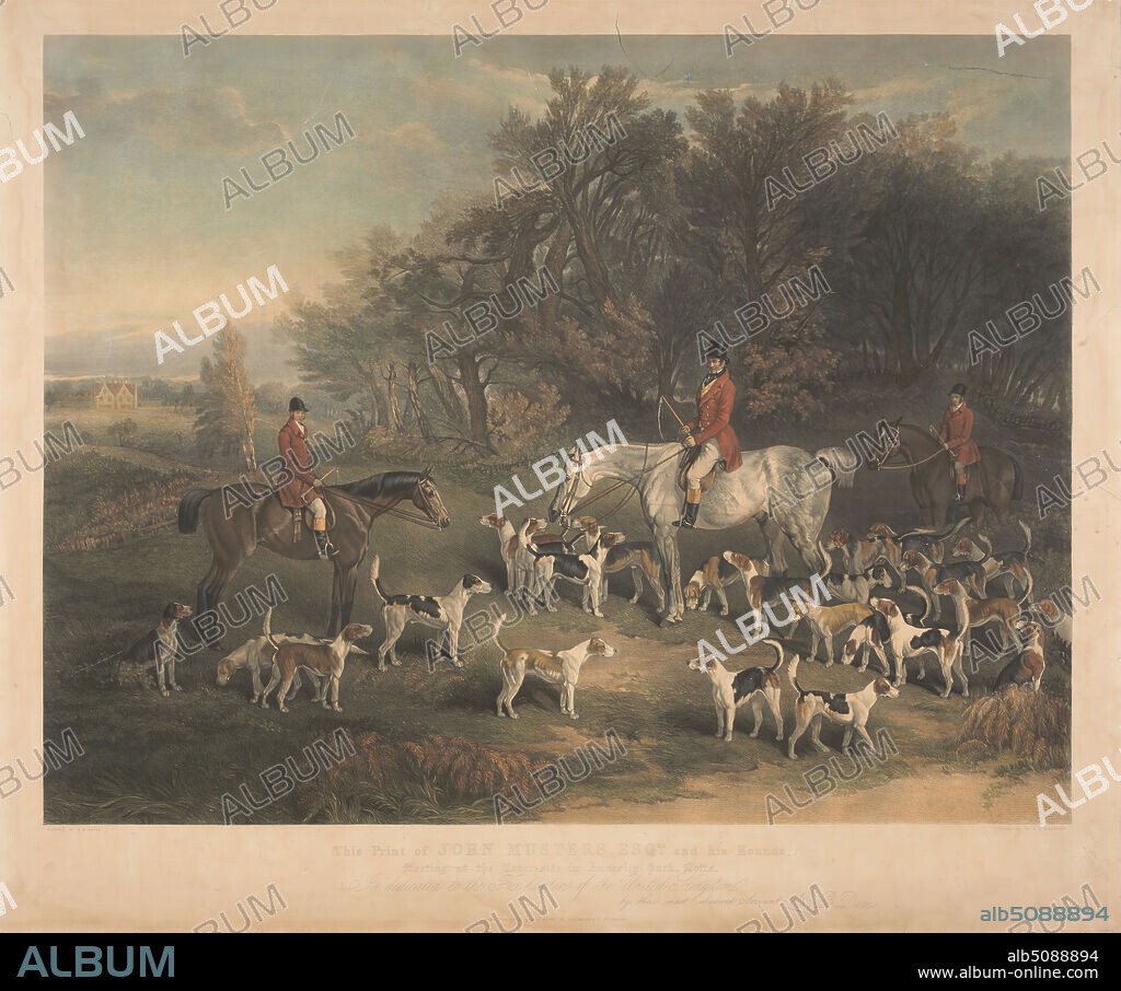 The Print of John Musters, Esq. and His Hounds, Charles E. Wagstaff, 1808, after Richard Barrett Davis, 17821854, British, 1847, Hand colored stipple engraving, Sheet: 21 x 27in. (53.3 x 68.6cm).