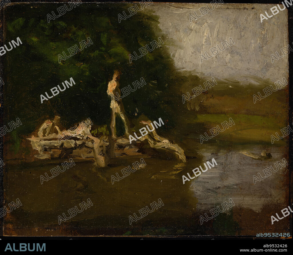THOMAS EAKINS. Study for "The Swimming Hole". Date: (1884). Oil on fiberboard mounted on fiberboard.