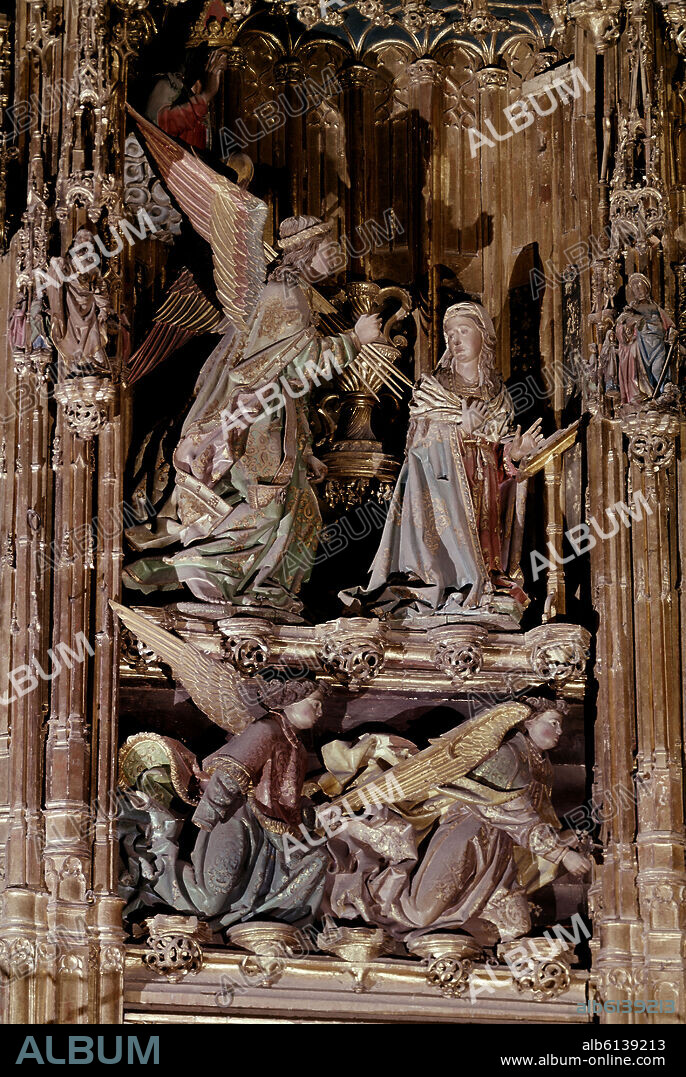 DIEGO COPIN DE HOLANDA-MAESTRO ESCULTOR. RETABLO MAYOR - ESCENA DE LA ANUNCIACION - 1498.