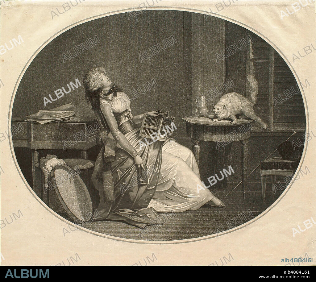Philibert Louis Debucourt, French, 17551832, Minet aux aguets, c. 1796, Aquatint, etching and stipple engraving on paper, Border: 12 13/16 x 16 1/4 in. (32.6 x 41.3 cm).
