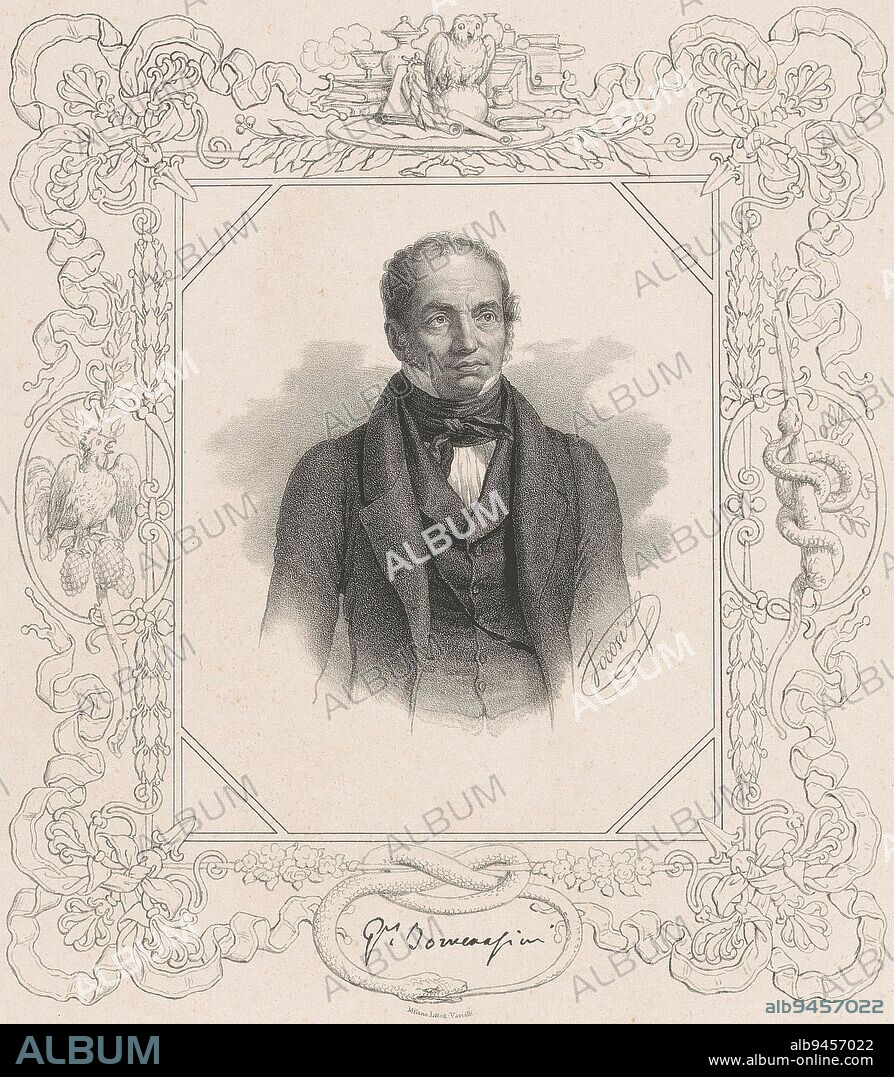 Portrait of physician Giacomo Tommasini, print maker: Roberto Focosi, (mentioned on object), printer: Vassalli, (mentioned on object), publisher: Ferd. Artaria et Fils, (mentioned on object), print maker: Italy, printer: Milaan, publisher: Milaan, 1816 - 1862, paper, h 370 mm - w 290 mm.