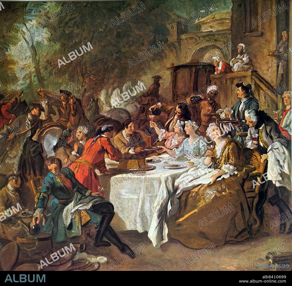 Le Dejeuner de Chasse, 1737 by Jean Francois de Troy (27 January 1679, Paris - 26 January 1752, Rome) was a French Rococo easel and fresco painter, draughtsman and tapestry designer.
