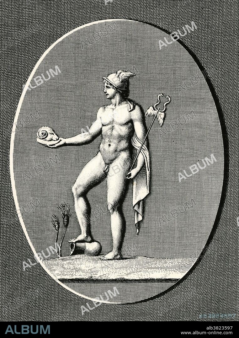 Mercury was a messenger who wore winged sandals and a god of trade, thieves, and travel, the son of Maia Maiestas and Jupiter in Roman mythology. His characteristics and mythology were borrowed from the analogous Greek god, Hermes. Mercury has influenced the name of many things in a variety of scientific fields, such as the planet Mercury, and the element mercury. The word mercurial is commonly used to refer to something or someone erratic, volatile or unstable, derived from Mercury's swift flights from place to place. He is often depicted holding the Caduceus in his left hand.
