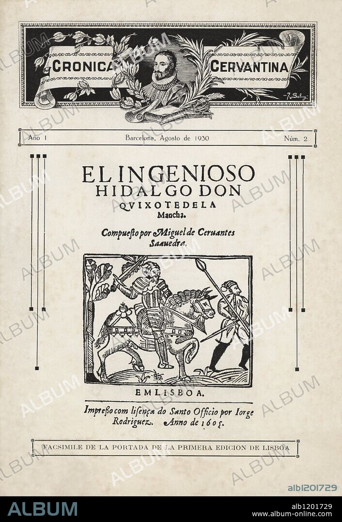 Portada del nº 2 del mes de Agosto de 1930 de la revista literaria y bibliográfica "Crónica Cervantina", dirigida por Juan Suñé Benages.