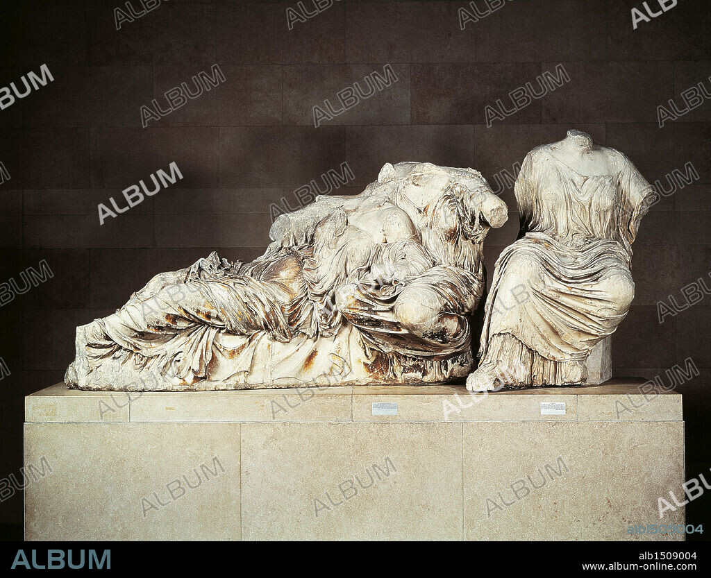 Greek civilization, 5th century b.C. Phidias, the three Fates (Clotho, Lachesis and Atropos) or else Leto, Dione and Aphrodite, from the east gable of the Parthenon in Athens. Pentelic marble, 447-440 b.C.