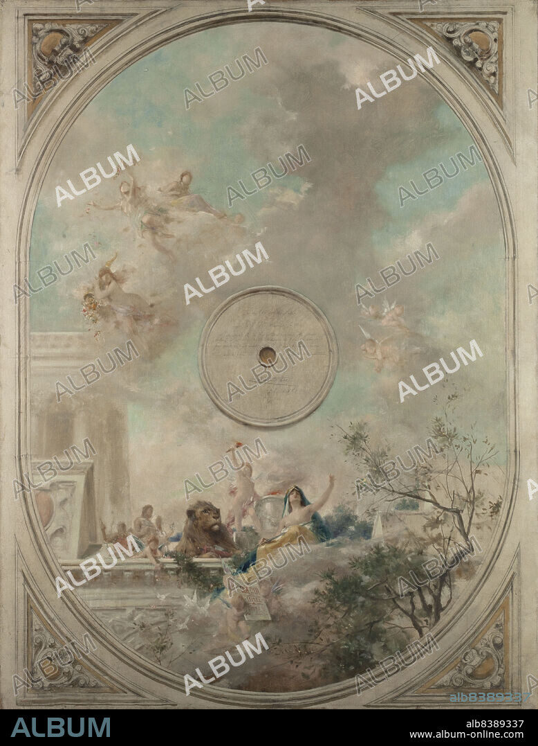 THEOBALD CHARTRAN. Esquisse pour la salle des mariages de la mairie de Montrouge : La Loi et le Mariage (Plafond), 1886.