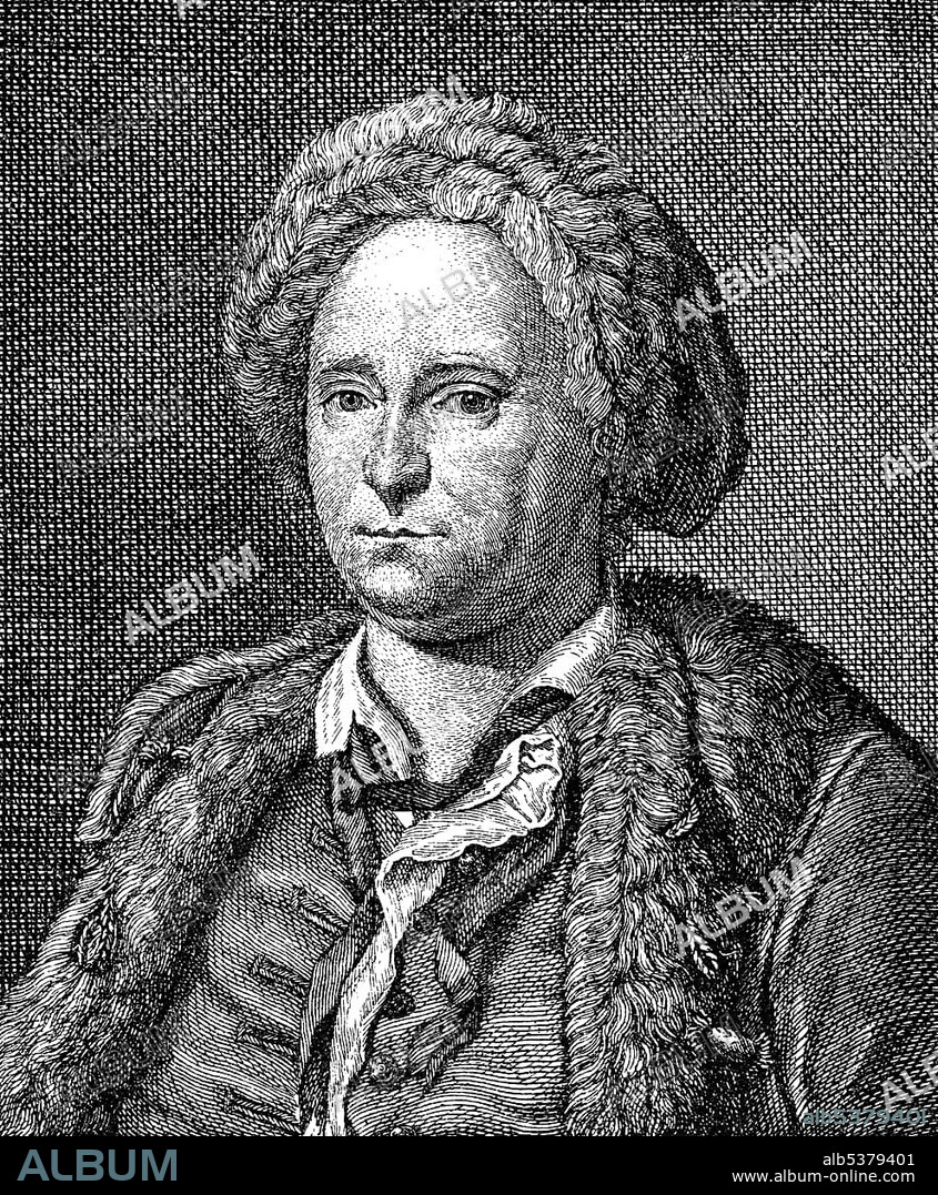 Historical illustration from the 19th century, portrait of Friedrich von Hagedorn, 1708 - 1754, a German poet of the Rococo.