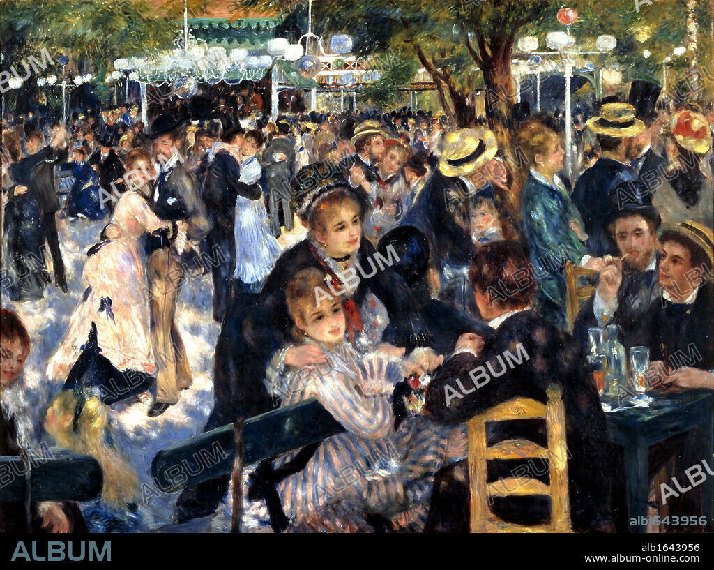 Bal du moulin de la Galette' (Dance at the Moulin de la Galette), 1876. Oil on canvas. Pierre-Auguste Renoir (1841-1919) French painter. Crowded scene at the open-air dance garden, Butte Montmartre, Paris, France.