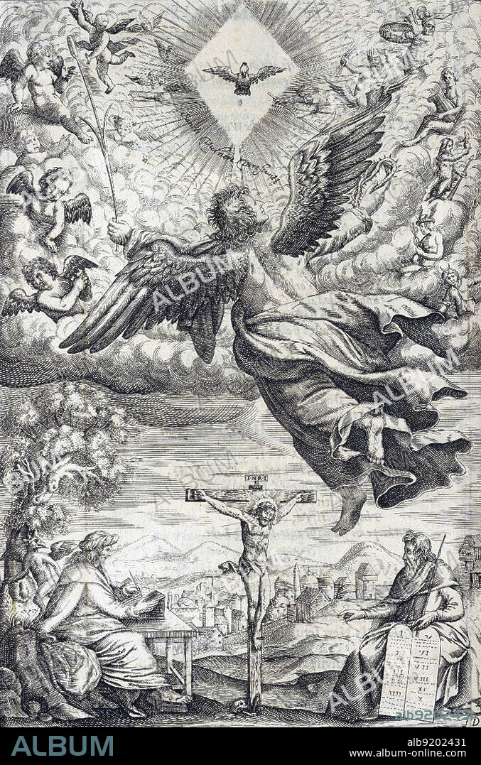The most influential Christian angelic hierarchy was that put forward by Pseudo-Dionysius the Areopagite (4th or 5th century) in his book De Coelesti Hierarchia (On the Celestial Hierarchy). He created a schema of three hierarchies (spheres or triads of angels), with each hierarchy containing three orders or choirs. Angels of the second sphere work as heavenly governors. The Virtues (Strongholds) primary duty is to supervise the movements of the heavenly bodies in order to ensure that the cosmos remains in order. Taken from "The Hierarchy of the Blessed Angels. Their names, orders and offices the fall of Lucifer with his angels" by Thomas Heywood. Copper-plate engravings by Adam Islip, 1635.