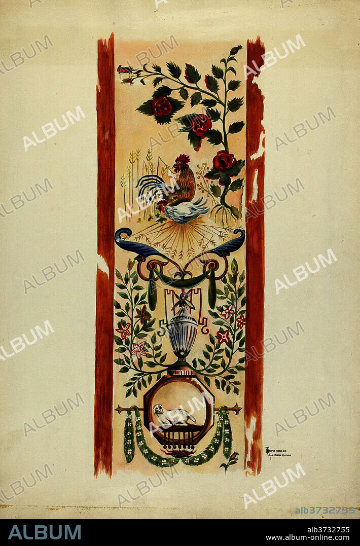 GERALD TRANSPOTA. Wall Painting. Dated: 1938. Dimensions: overall: 35.4 x 24.4 cm (13 15/16 x 9 5/8 in.)  Original IAD Object: Strips approx. 1 1/2"wide x 6'high. Medium: watercolor, colored pencil, and graphite on paper.