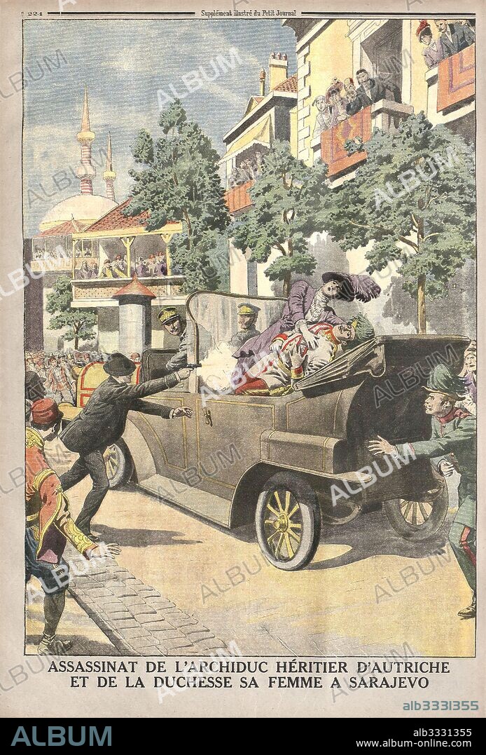 ANONYMOUS. The Assassination of Archduke Franz Ferdinand of Austria and his wife, Duchess Sophia, by Gavrilo Princip in Sarajevo, 28th June.