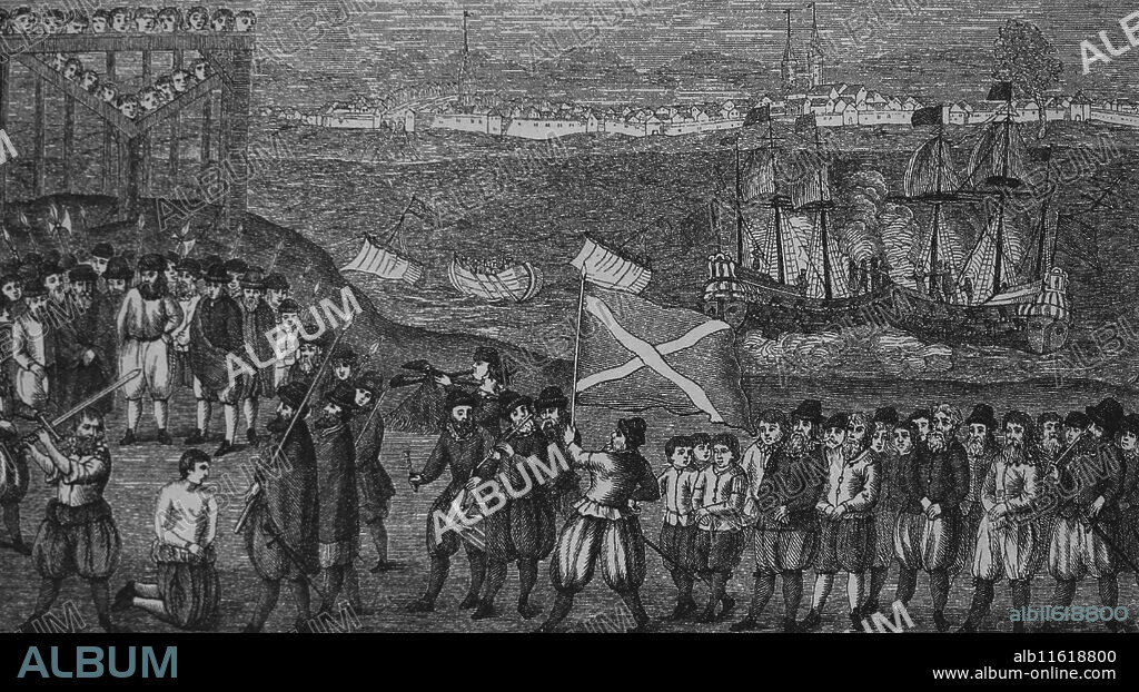 The summary execution of the pirate Klaus Stortebeker (1360-1401) and his seventhy accomplices in 1401 at Hamburg (Germany).