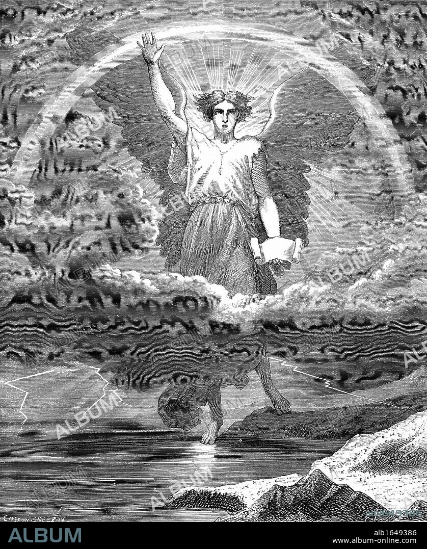 The Angel with the Book. "Bible" Revelation 10:1-6. Wood engraving c1860.