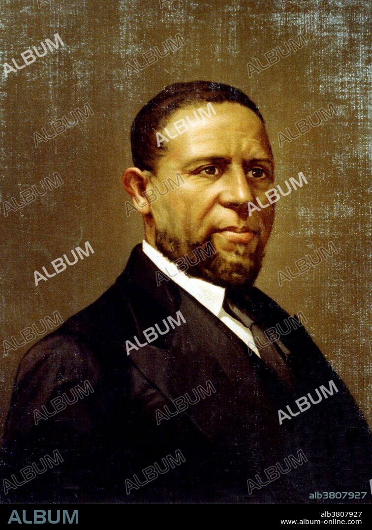 Entitled: "Hon. H. R. Revels, United States senator from Mississippi." Hiram Rhodes Revels (September 27, 1827 - January 16, 1901) was the first non-white to serve in the United States Senate. He was ordained a minister in 1845 and helped raise two black Union regiments during the Civil War, and took part at the battle of Vicksburg in Mississippi. During Reconstruction, he was elected alderman in Natchez in 1868, and he was elected to represent Adams County in the Mississippi State Senate in 1869. At the time, the state legislature elected US senators. Revels was elected by a vote of 81 to 15 in the Mississippi State Senate to finish the term of one of the state's two seats in the US Senate left vacant since the Civil War. Revels spoke for compromise and moderation. A vigorous advocate of racial equality, Revels tried to reassure Senators about the capability of blacks. His term lasted one year, February 1870 to March 3, 1871. He was then appointed the first president of Alcorn Agricultural and Mechanical College (now Alcorn State University) in Mississippi, where he also taught philosophy. Revels remained active in his ministry and died while attending a church conference in 1901, at the age of 73. No artist credited.