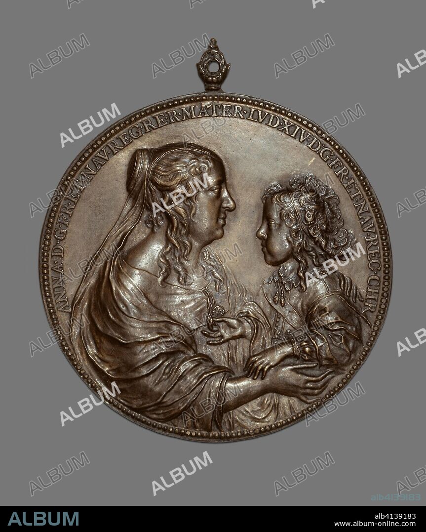 JEAN WARIN II. Portrait Medallion:  Anne of Austria and her Son, the future King Louis XIV. Jean Warin, III, Attributed to; French, 1604-1672. Date: 1638-1648. Dimensions: Diam. (without hanging finial) 9.4 cm (3 11/16 in.). Bronze, cast, chased, and patinated. Origin: France.