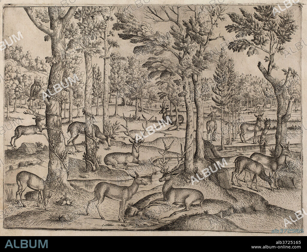 ITALIAN 16TH CENTURY. Deer in the Forest. Dated: c. 1520. Medium: etching.
