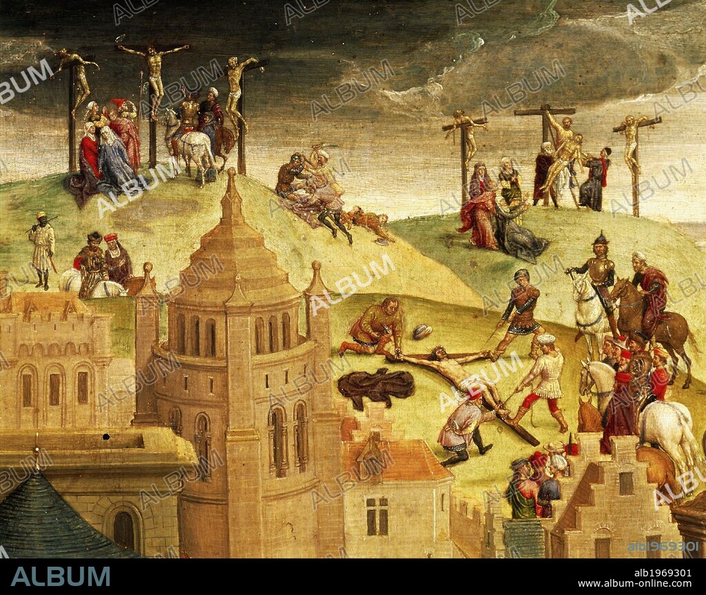 Calvary, detail from the Passion of Christ, 1471, by Hans Memling (ca 1430-1494), oil on panel, 57x92 cm.
