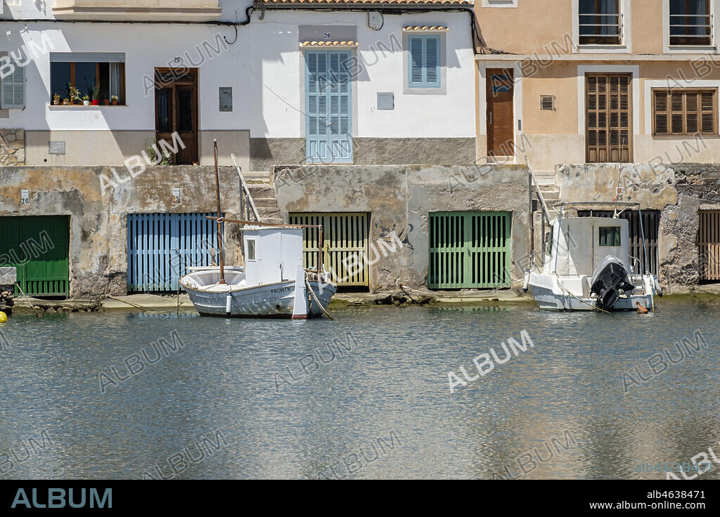typical moorings, Sa Capella neighborhood, Felanitx, Mallorca, Balearic Islands, Spain.