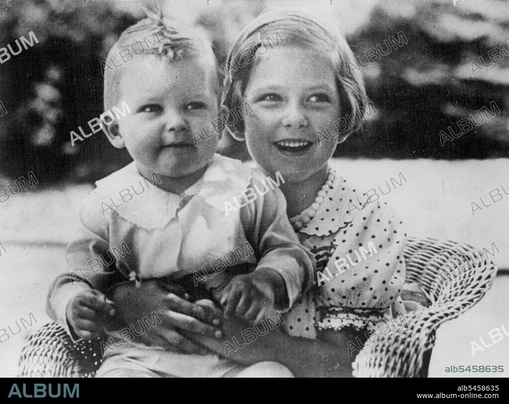Heir to Bulgaria throne Celebrates 1st Birthday.Prince Simeon *****, son and heir of King Boris and Queen Joanna of Bulgaria, poses with his sister, Princess Maria Luisa in the grounds of the Royal Palace in Sofia, on the occasion of his first Birthday this week. June 17, 1938. (Photo by Keystone).