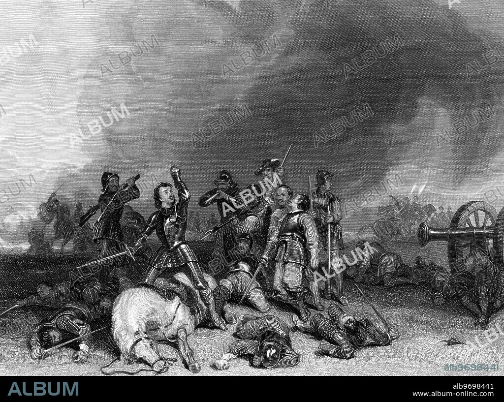 The Battle of Hopton Heath (by George Cattermole) in Staffordshire, was a battle of the First English Civil War, fought on Sunday 19 March 1643 between Parliamentarian forces led by Sir John Gell, 1st Baronet and Sir William Brereton and a Royalist force under Spencer Compton, 2nd Earl of Northampton. ©TopFoto.