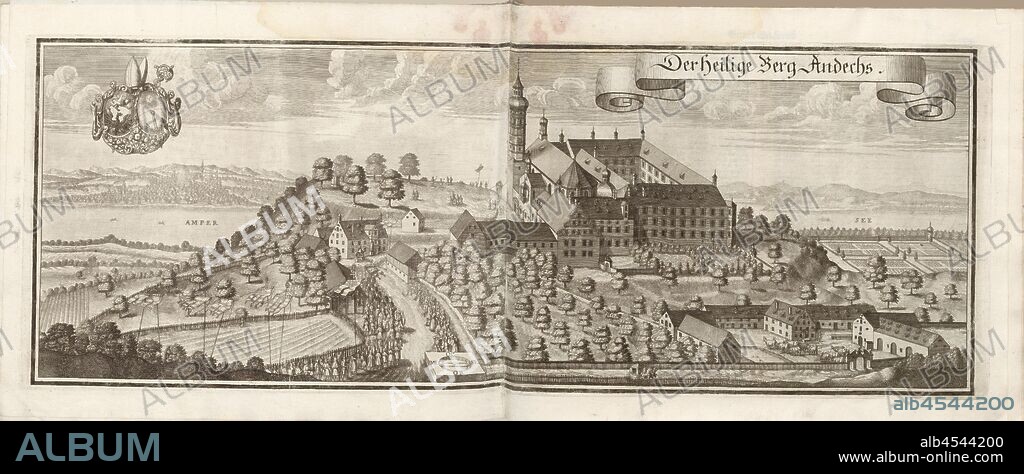 The holy mountain Andechs, Monastery Andechs and Ammersee in Bavaria (Germany), Fig. 226, after p. 118, Wening, Michael (del. et sc.), 1701, Michael Wening: Historico-topographica descriptio. Das ist: Beschreibung, dess Churfürsten- und Hertzogthumbs Ober- und Nidern Bayrn, welches in vier Theil oder Rennt-Aembter, als Oberlands München und Burgkhausen, Underlands aber in Landshuet unnd Straubing abgetheilt ist [...]. Thail 1. München: bey Johann Lucas Straub, gem: lobl. Landtschafft Buchtruckern, anno M.DCCI. [1701].
