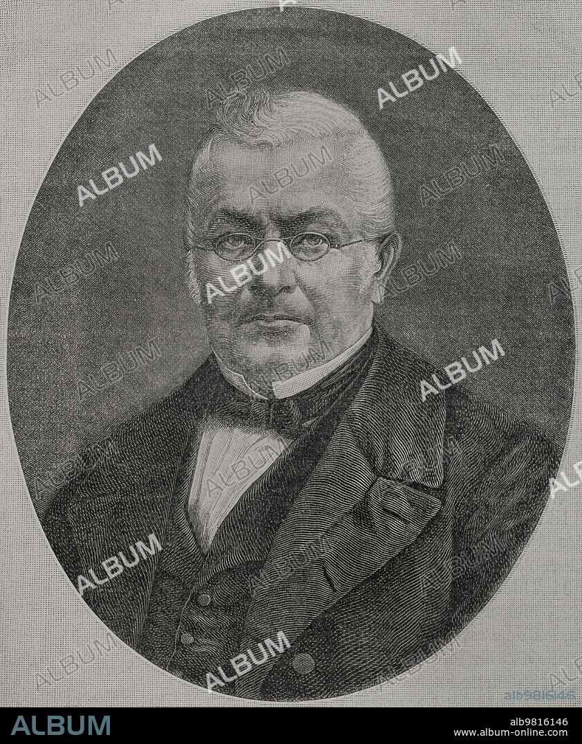 Louis-Adolphe Thiers (1797-1877). Historiador y político francés. Presidente de la República Francesa entre 1871 y 1873. Negoció la paz con Prusia y reprimió el movimiento insurreccional de la Comuna de París en 1871. Retrato. Grabado. "Historia de la Guerra Franco-Alemana de 1870-1871". Publicada en Barcelona, 1891.