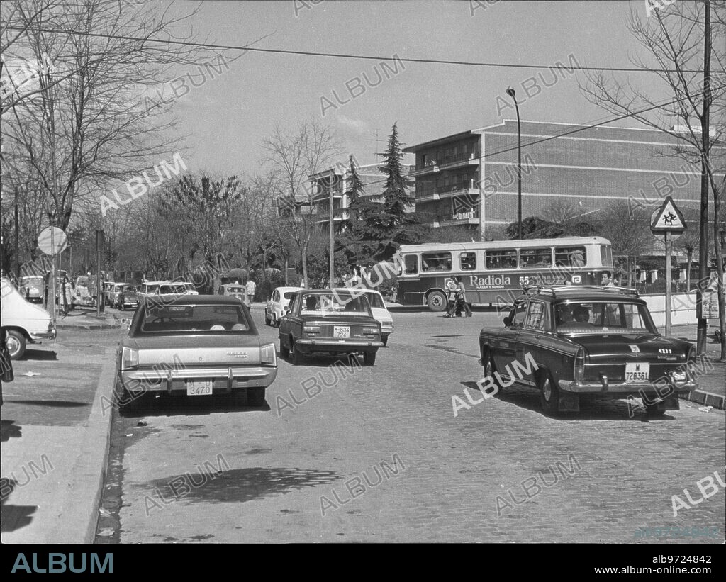 1975. Several Cars Circulate through the Streets of Getafe (Madrid).