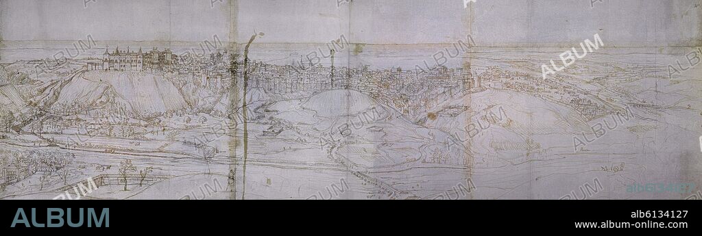 ANTON VAN DEN WYNGAERDE 1512 O. LITOGRAFIA VISTA DE MADRID HACIA 1562 PARTE DE LA COLECCIÓN DENOMINADA VISTAS DE VIENA DONDE PODEMOS IDENTIFICAR EL ALCAZAR, SAN GIL, SAN JUAN...