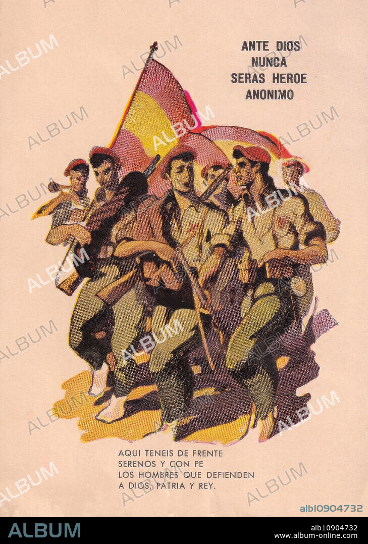 Cartel de la guerra Civil Española "Ante Dios nunca serás un heroe anónimo".
