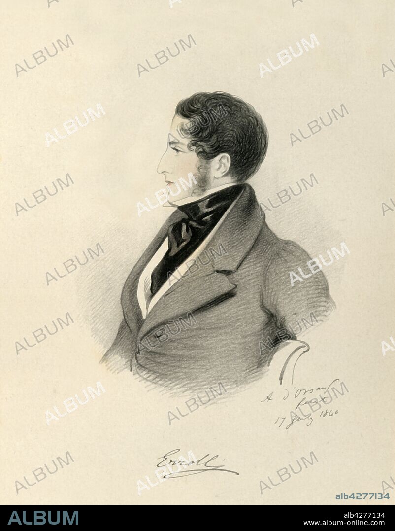 RICHARD JAMES LANE. 'Erroll', 1840. Portrait of William George Hay, 18th Earl of Erroll (1801-1846), Scottish peer and politician. From "Portraits by Count D'Orsay", an album assembled by Lady Georgiana Codrington. [1850s].