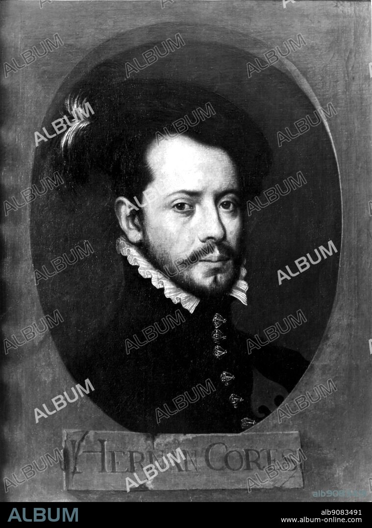 Portrait of Hernan Cortes as a young man by a Spanish 17th century artist.