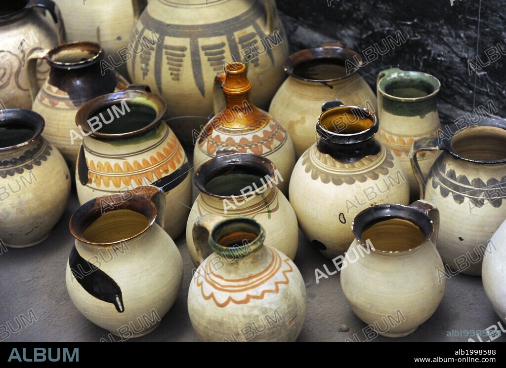 Hungarian pottery made by itinerant artisans. Ethnographic Museum. Budapest. Hungary.