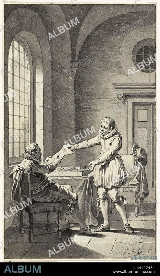 Frank van Borsselen receives his death sentence while he is playing chess, 1433. Draughtsman: Jacobus Buys (signed by artist). Dating: 1785 - 1787. Measurements: h 150 mm × w 90 mm.