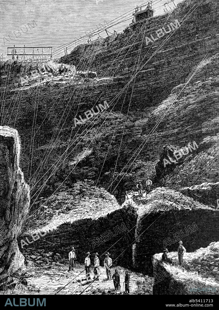 In the 1870's and 1880's Kimberley, encompassing the mines that produced 95% of the world’s diamonds, was home to great wealth and fierce rivalries. In 1872, one year after digging started, the population of the camp of diggers grew to around 50,000. As digging progressed, many men met their deaths in mining accidents. The unsanitary conditions, scarcity of water and fresh vegetables as well as the intense heat in the summer, also took their toll. Africa illustrated by William. R. Smith; illustrated by the most eminent artists, 1889 (cropped and cleaned).