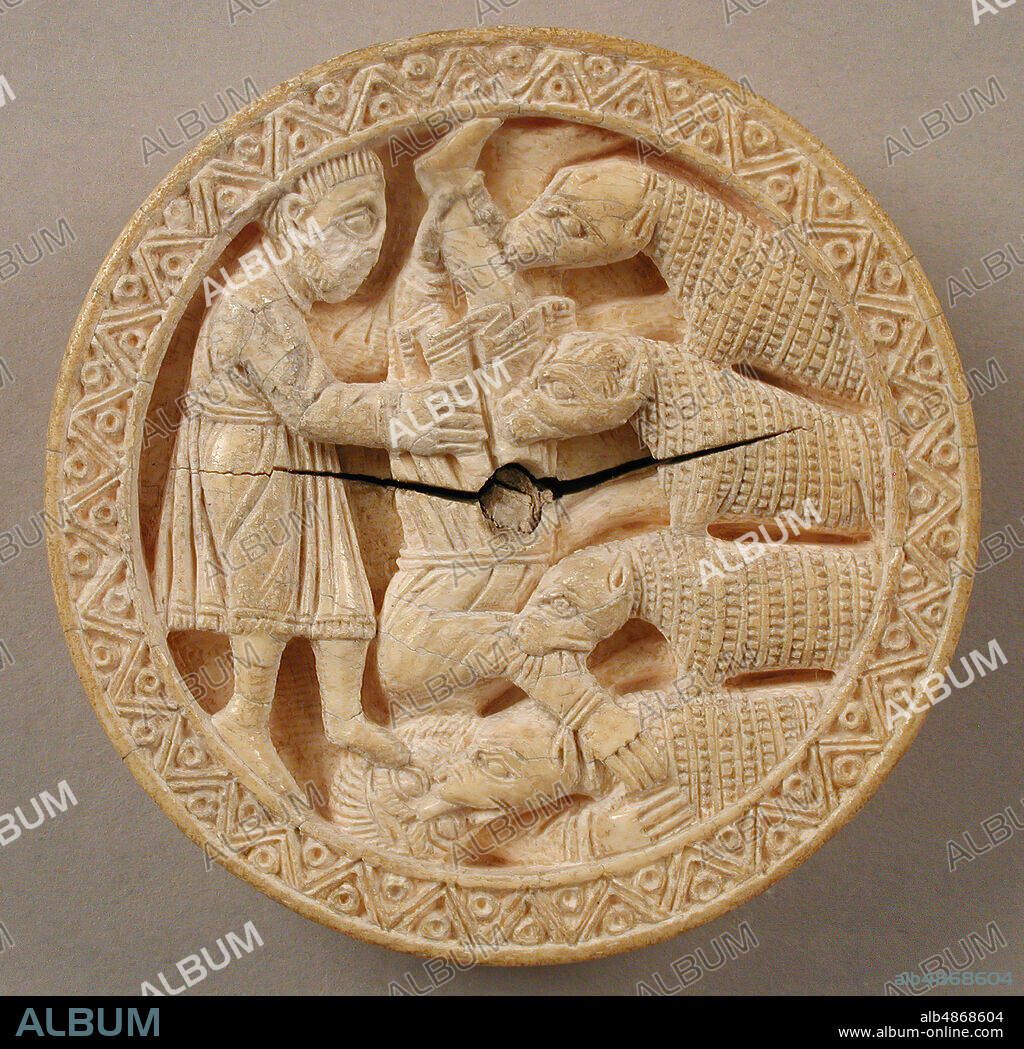 Game Piece with Hercules Throwing Diomedes to His Man-Eating Horses, German, ca. 1150.
