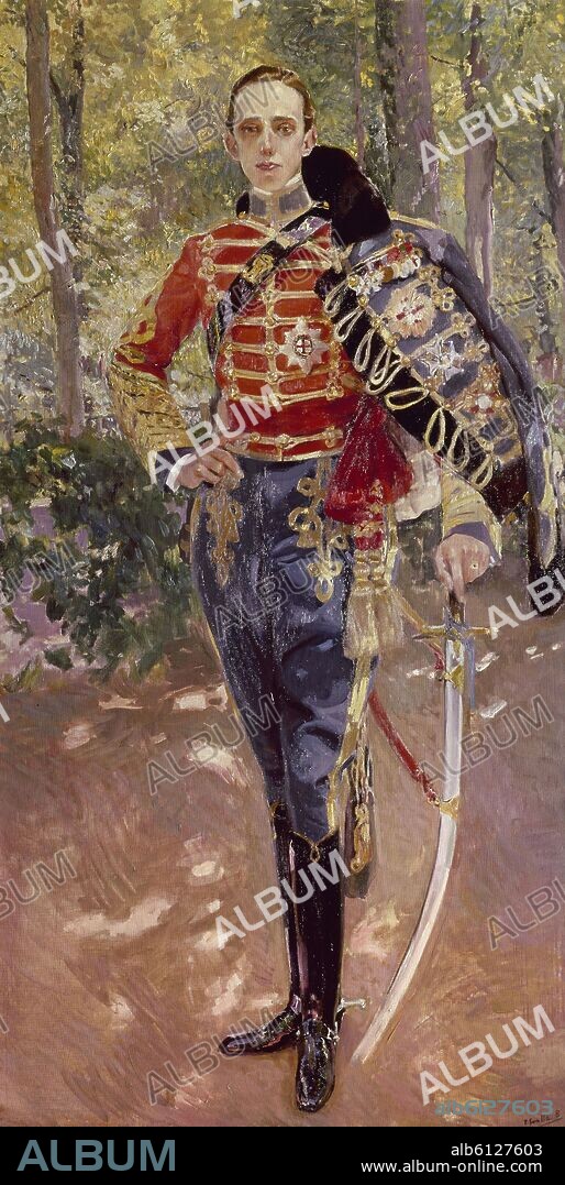 JOAQUIN SOROLLA. ALFONSO XIII CON UNIFORME DE HUSARES - 1907 - O/L - 208 x 108,5 cm.