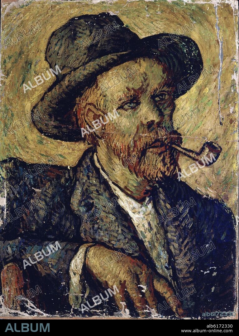 VAN GOGH ATRIBUIDO. AUTORRETRATO CON PIPA - OLEO/LIENZO.