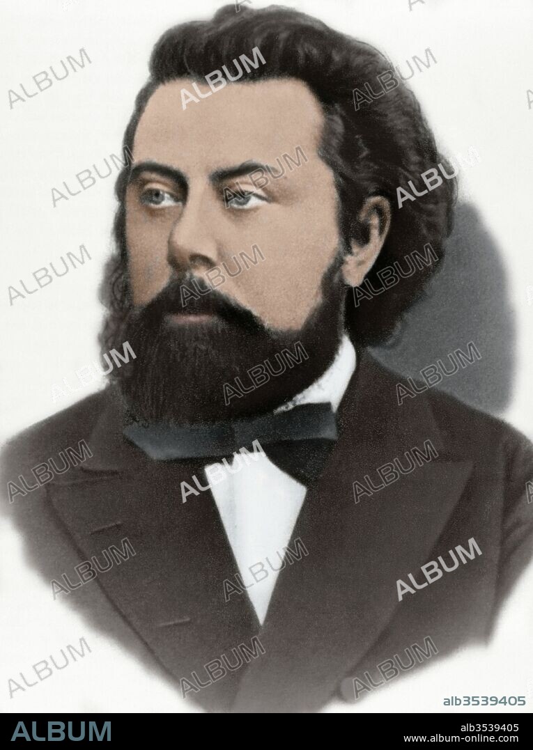 Modest Mussorgsky (1839-1881). Russian composer. Portrait. Photography. Colored.