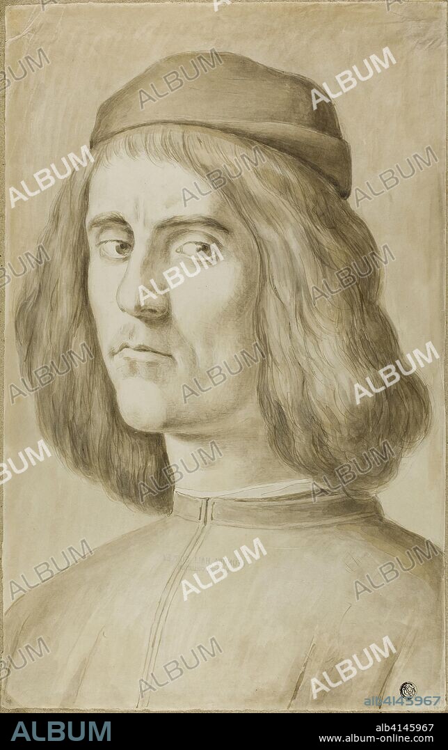 Portrait Bust of a Young Man. After Alessandro Filipepi, called Sandro Botticelli; Italian, 1444/45-1510. Date: 1830. Dimensions: 417 x 262 mm. Brush and brown ink and brown and gray wash, over traces of graphite, on ivory wove paper, tipped on to tan laid paper with gray fibers. Origin: Italy.