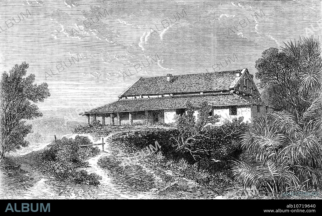 The house, at Dhurumsalla [in India], in which the Earl of Elgin, Governor-General of India, died, 1864. Engraving from a photograph by Mr. G. D. Lyon. 'The Earl of Elgin, Viceroy and Governor-General of India, died at Dhurumsalla, on the 20th of November last, and was buried the following day in Dhurumsalla churchyard, "in a sweet spot selected by Lady Elgin herself, at his request"...Lord Elgin's last words showed the composure and calmness with which he met death. He received the announcement that his end was at hand from his able physician, Dr. Macrae, with perfect resignation, and shortly afterwards received the sacrament...In the complete possession of all his faculties, and with implicit Christian confidence and trust, moreover, with the tenderest consideration for the feelings and wishes of Lady Elgin, the Viceroy made his will, signed his private papers, and gave particular orders regarding his grave and his funeral. From "Illustrated London News", 1864.