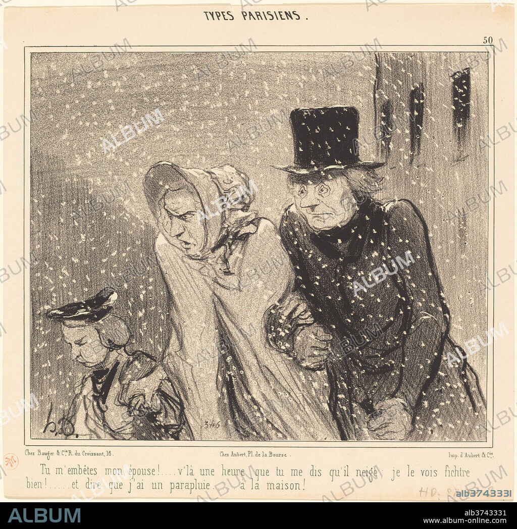 HONORE DAUMIER. Tu m'embêtes, mon épouse!... v'la une heure... Dated: 1843. Medium: lithograph.