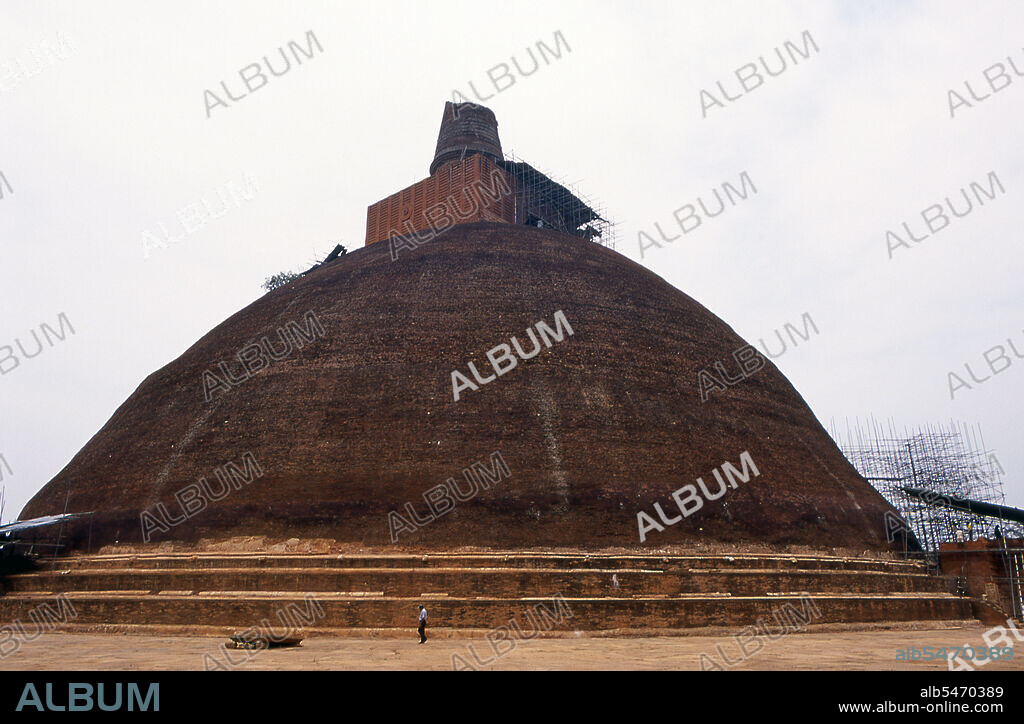 The Jetavanaramaya is a stupa, located in the ruins of Jetavana Monastery. King Mahasena (273-301 CE) initiated the construction of the stupa following the destruction of Mahavihara, his son Maghavanna completed the construction of the stupa. A part of a sash or belt tied by the Buddha is believed to be the relic that is enshrined here. At the time of its completion it was the third highest structure in the world. Anuradhapura is one of Sri Lanka's ancient capitals and famous for its well-preserved ruins. From the 4th century BCE until the beginning of the 11th century CE it was the capital. During this period it remained one of the most stable and durable centers of political power and urban life in South Asia. The ancient city, considered sacred to the Buddhist world, is today surrounded by monasteries covering an area of over sixteen square miles (40 km).