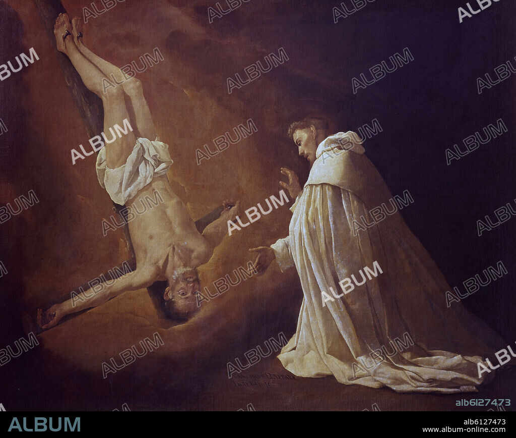 FRANCISCO DE ZURBARAN. APARICION DEL APOSTOL SAN PEDRO A SAN PEDRO NOLASCO - 1629 - O/L 179x223 - NP 1237 - BARROCO SEVILLANO.