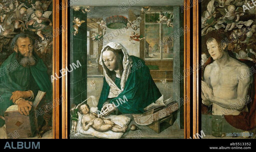 ALBRECHT DÜRER. Dresden Altarpiece: central panel: Madonna Adoring the Child. The side panels: Saint Anthony and Saint Sebastian.